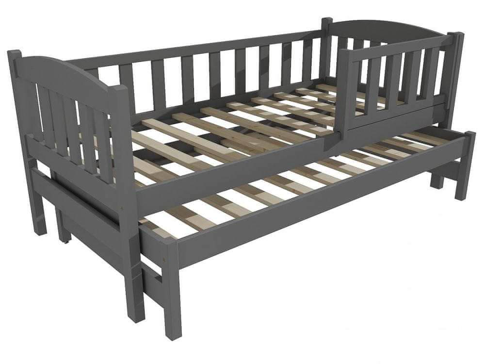 eoshop Detská posteľ s výsuvnou prístelkou DPV 013 so zábranou (Rozmer: 90 x 190 cm, Farba dreva: farba sivá)